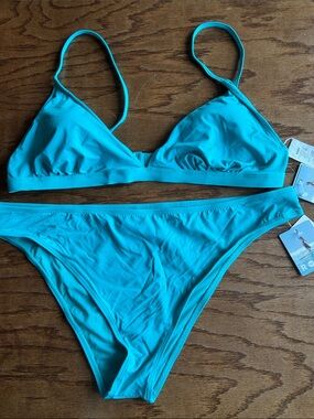 Roxy Women's Bright Turquoise Bikini Set - Triangle Top & Classic Bottom